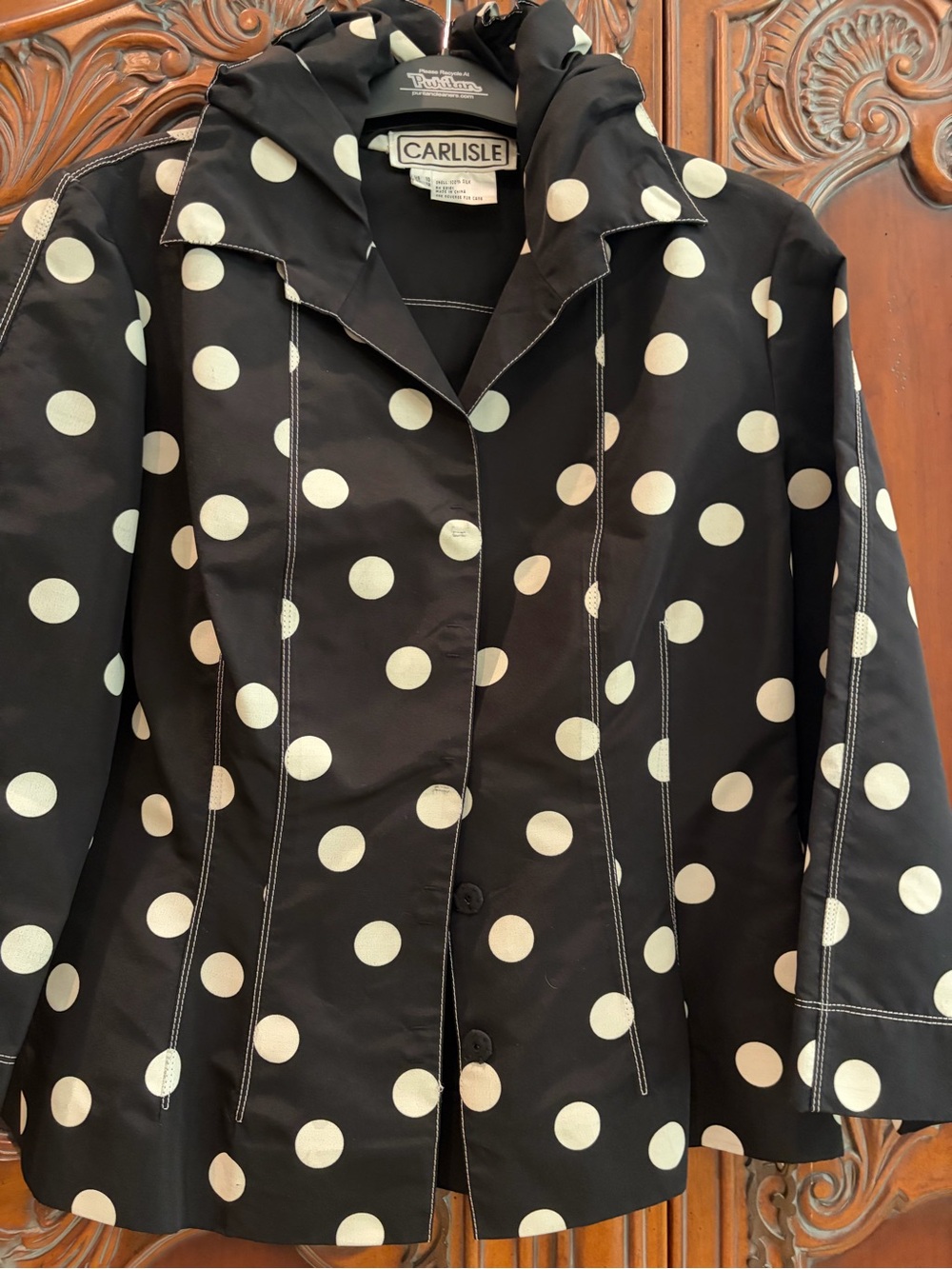 Carlisle Black Jacket with White Polka Dots and Contrast Stitching